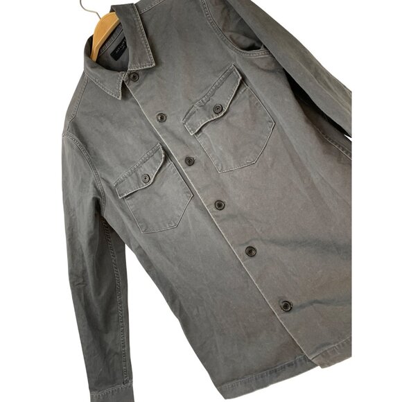 Allsaints Firebase Mens Large Olive Denim Shirt EUC Flap Pockets RII10585 - Picture 1 of 10